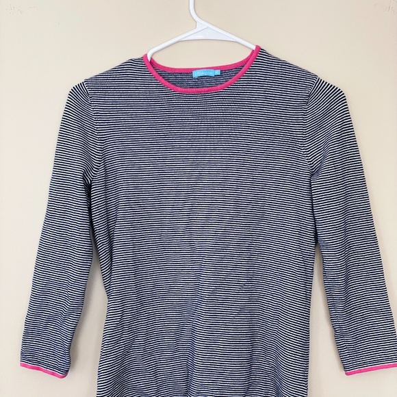 J. McLaughlin Navy and White Striped Knit Top with Pink Trim, XS - Picture 1 of 5